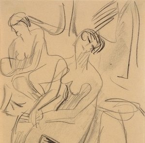 Ernst Ludwig Kirchner. Zwei sitzende weibliche Akte. vor 1938. Kreide. 28 x 20cm