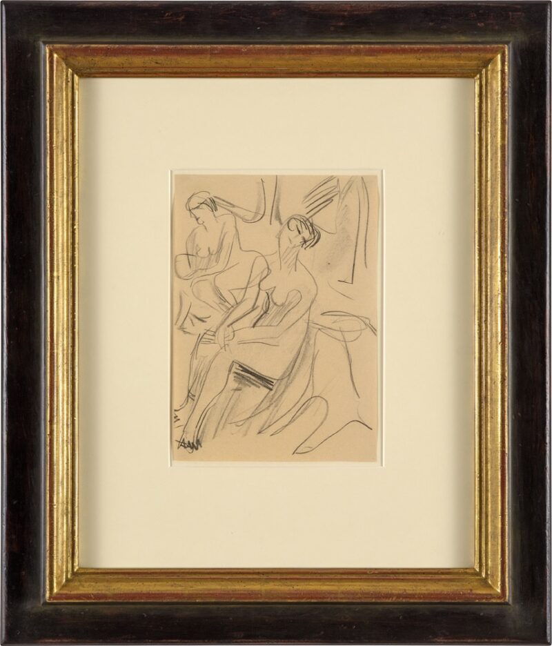Ernst Ludwig Kirchner. Zwei sitzende weibliche Akte. vor 1938. Kreide. 28 x 20cm
