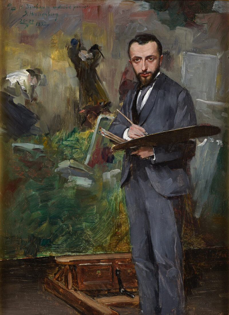 Samuel Hirszenberger. Selbstportrait im Atelier. 1892. Öl / Holz. 36 x 26cm