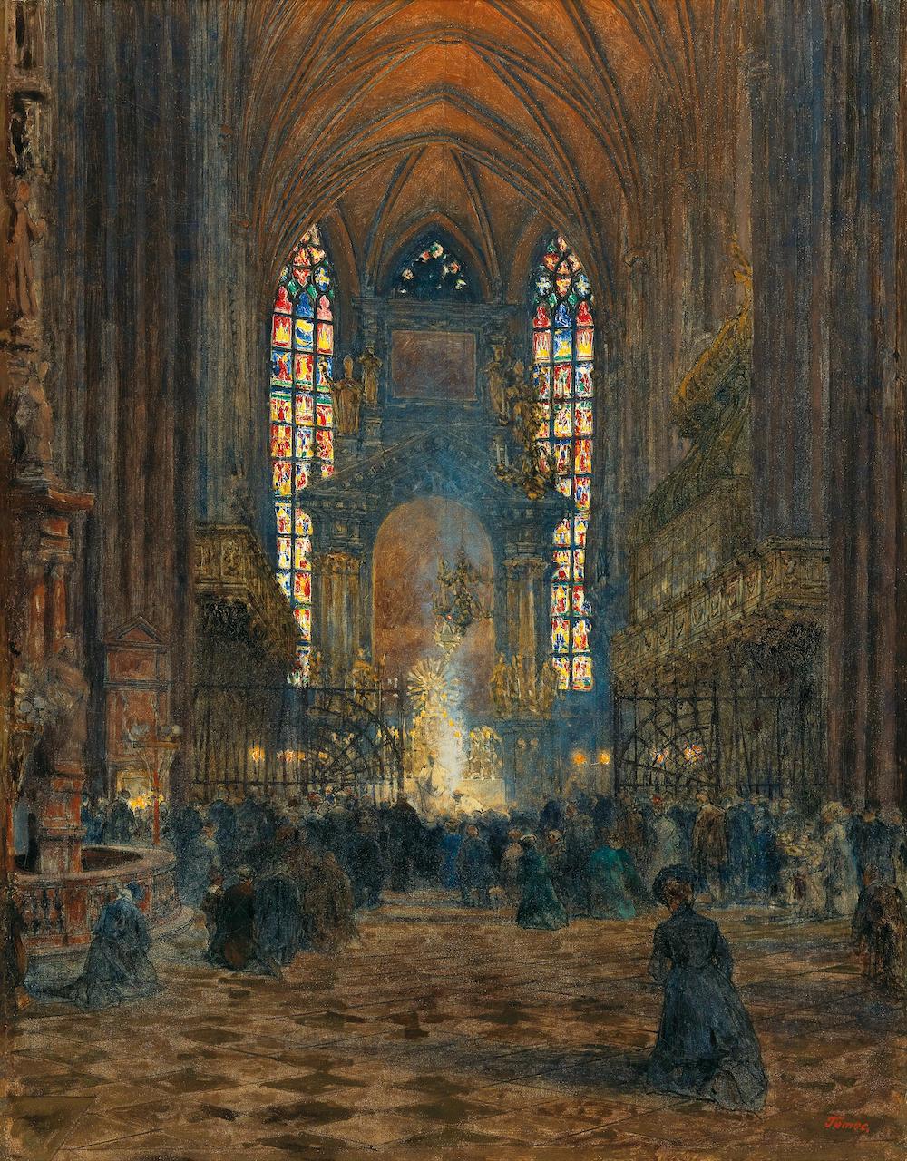 Jindrich Tomec. Blick in St. Stephan's Cathedral. vor 1928. Öl / Leinwand. 90 x 70cm