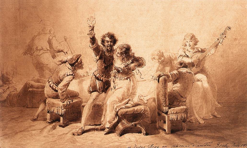 Mihály von Zichy. Trinkgelage. 1874. Radierung. 22 x 35,5cm