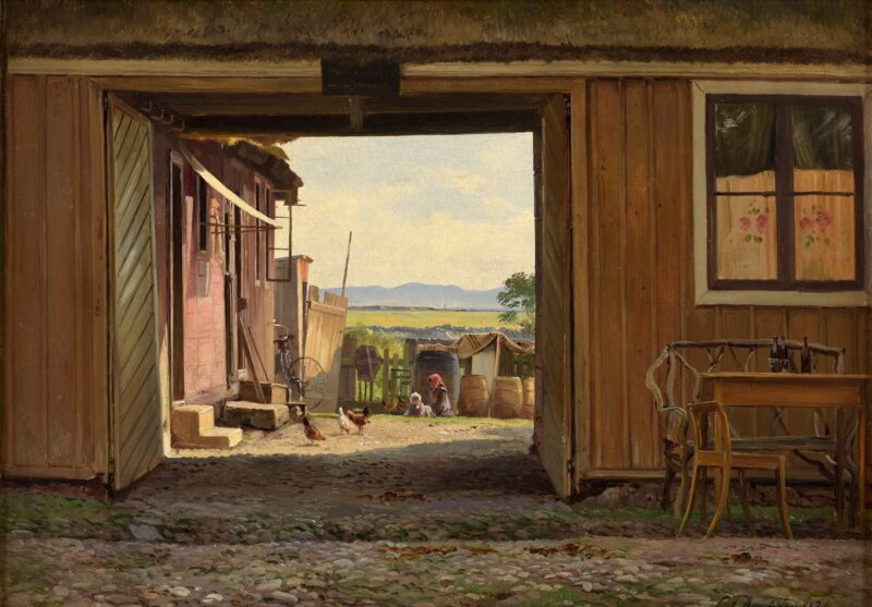 Carl Frederik Aagaard. Die Hofeinfahrt. 1891. Öl / Leinwand. 42 x 56cm