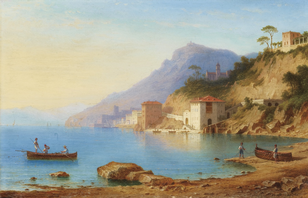 Carl Morgenstern. Blick auf die Küste Amalfis. 1867. Öl / Leinwand. 28,5 x 42cm