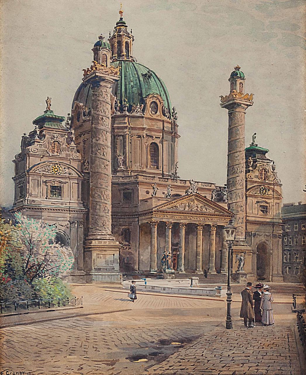 Ernst Graner. Karlskirche in Wien. 1917. Aquarell/Papier. 38 x 32cm
