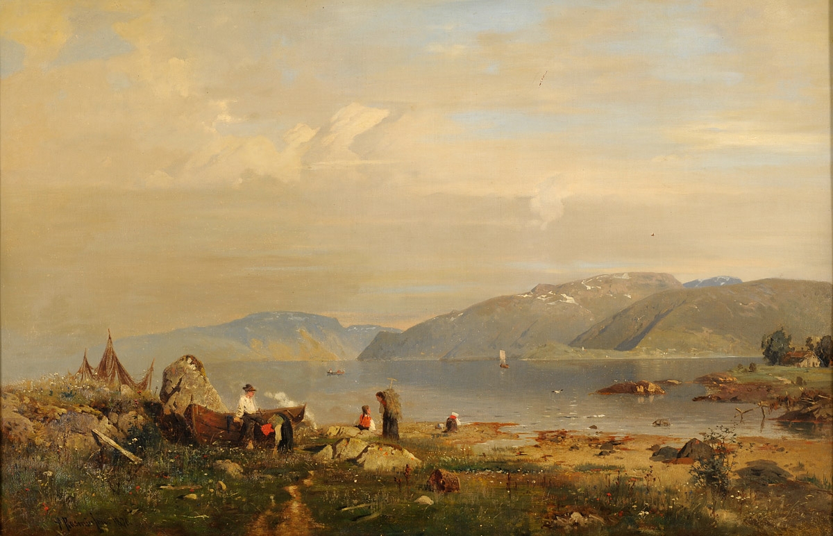 Georg Anton Rasmussen. Sommerlicher Fjord. 1870. Öl / Leinwand. 62 x 94cm