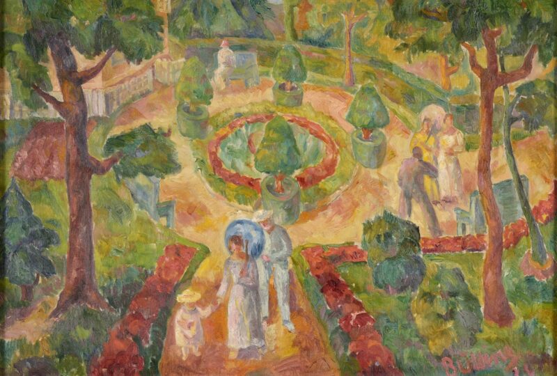 Hedwig Ranafer-Bulling. Flaneure im Schlossgarten. vor 1961. Öl / Leinwand. 70 x 100cm