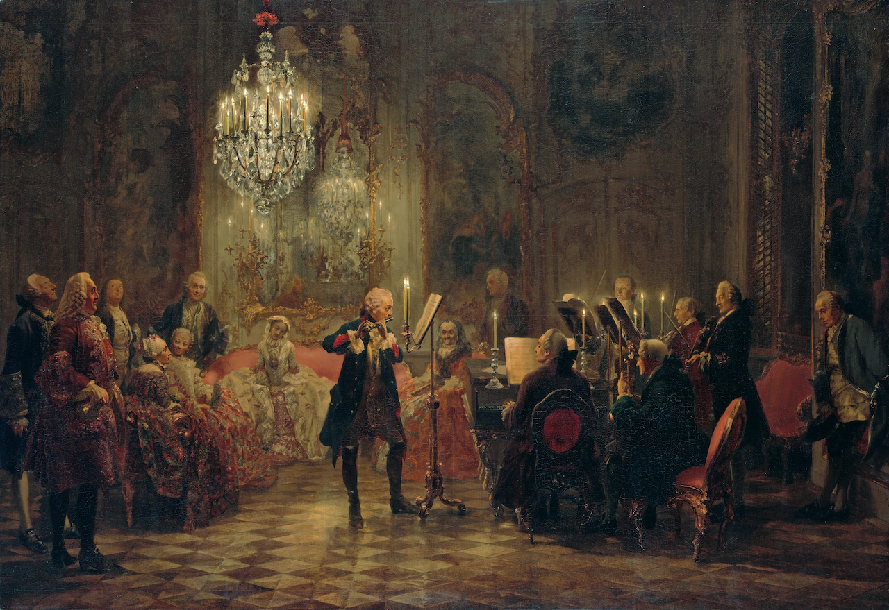 Adolph von Menzel. Flötenkonzert Friedrichs des Großen in Sanssouci. 1852. Öl / Leinwand. 142 x 205cm