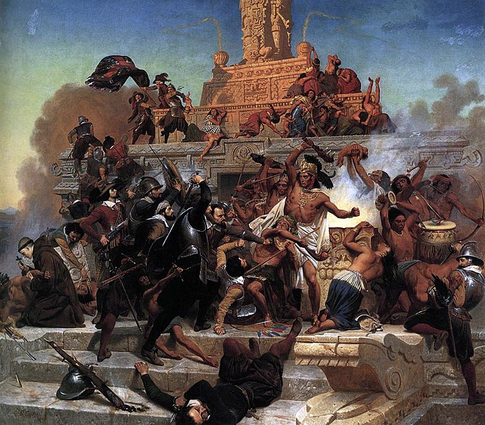 Emanuel Leutze. Cortez kämpft sich mit einer stark gepanzerten Truppe zurück nach Tenochtitlan. 1848. Öl / Leinwand.