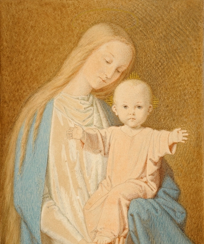 Ernst Deger. Muttergottes mit Kind. 1920. Gouache. 19 x 12cm