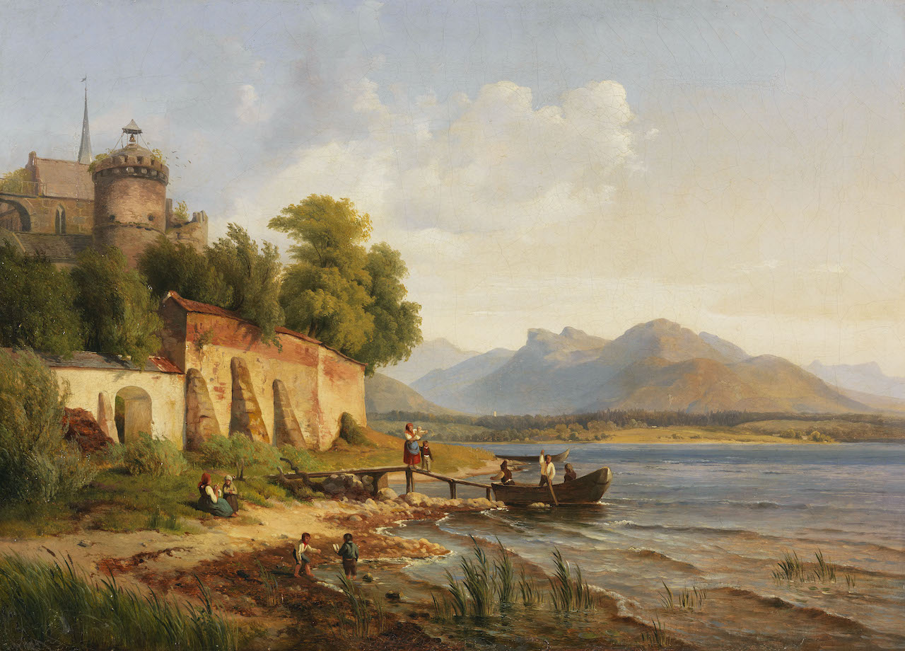 Louis Gurlitt. Oberitalienische Landschaft. 1838. Öl / Leinwand. 44 x 58cm