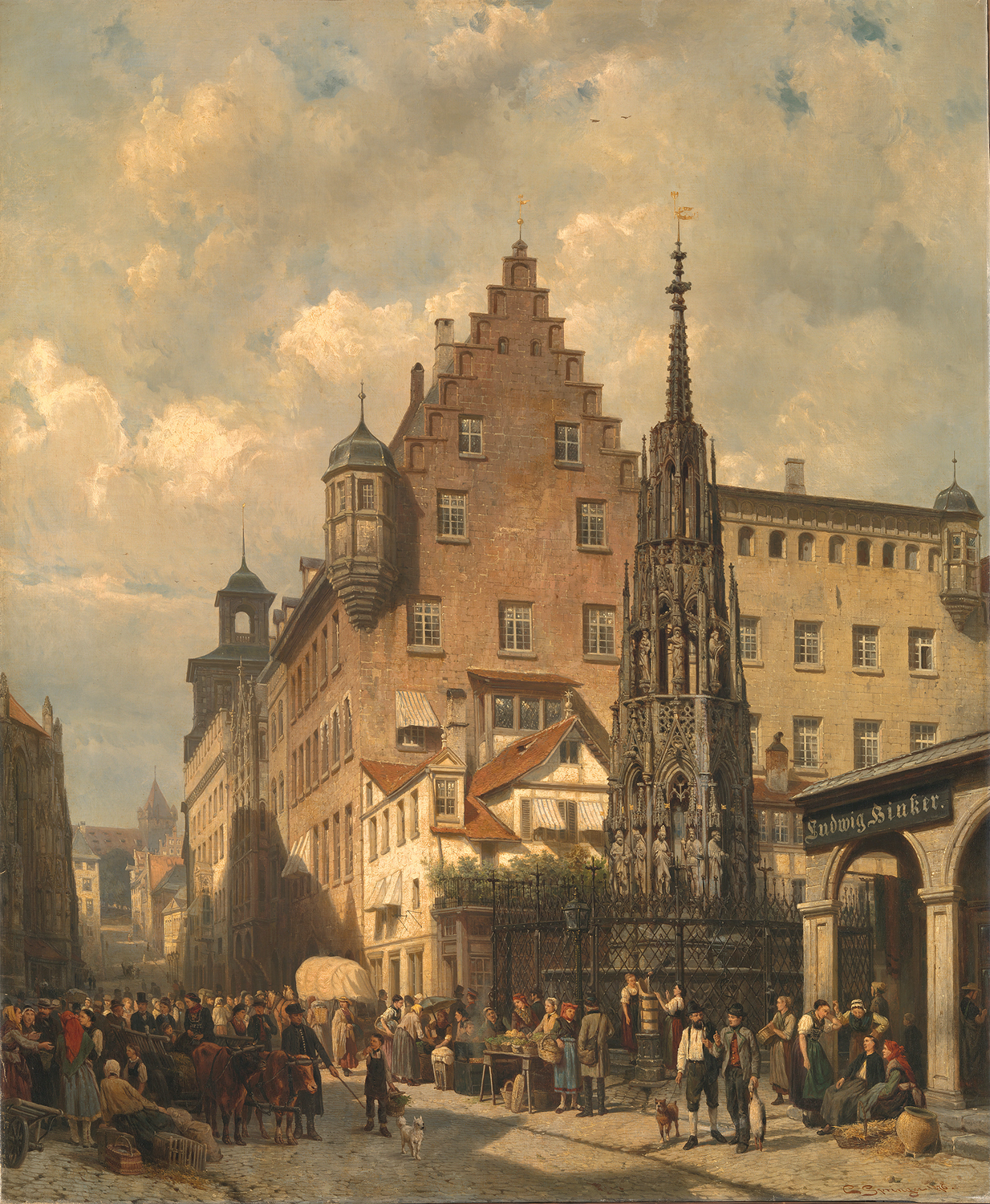 Cornelis Springer. Der "Schöne Brunnen" in Nürnberg. 1876. 111 x 93cm