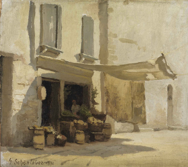 Gustav Schönleber. Obstbude in Venedig. 1871. 29,5 x 33cm