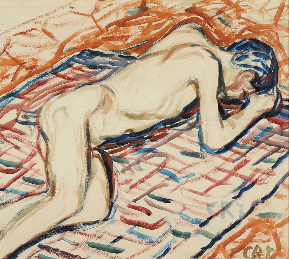 Christian Rohlfs. Liegender Knabe. 1907. Aquarell. 50 x 65cm