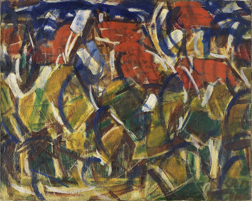 Christian Rohlfs. Rote Dächer unter Bäumen. 1913. 80 x 100cm