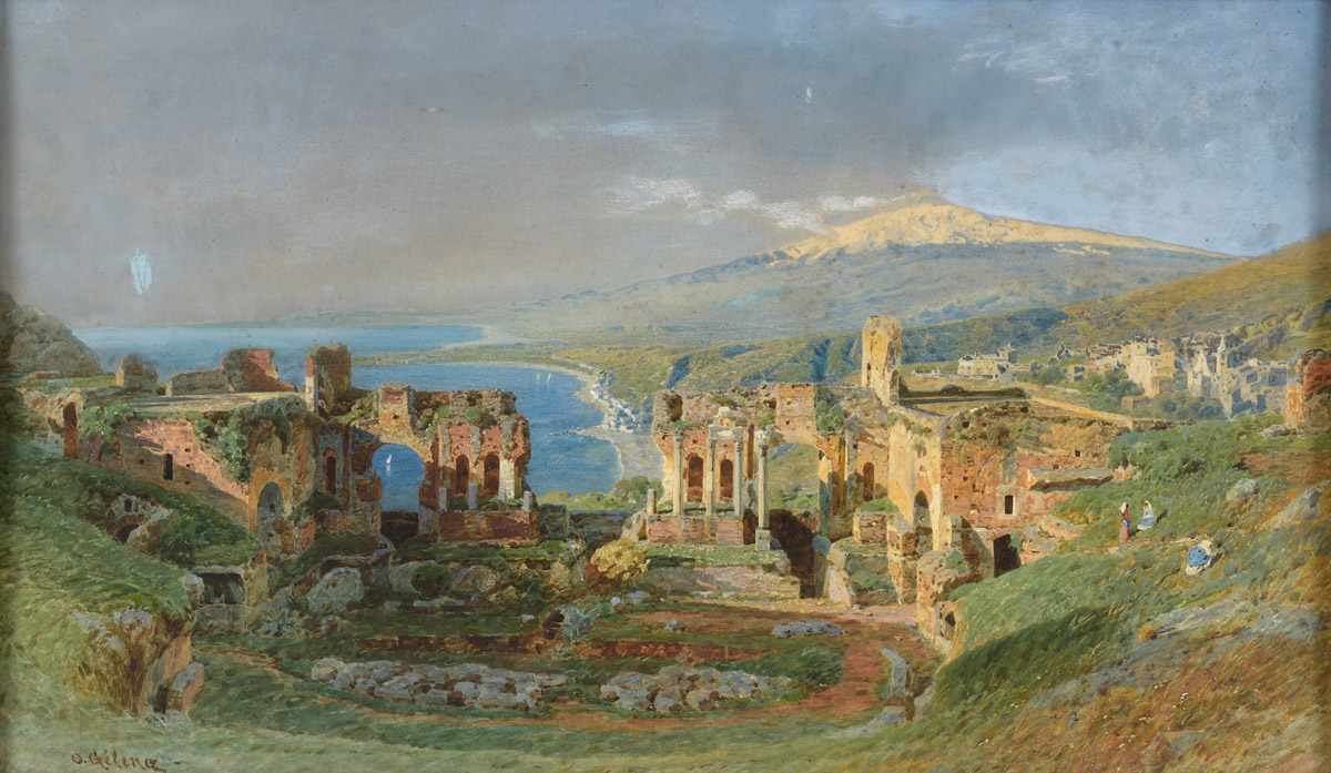 Otto Geleng. Ansicht von Taormina. vor 1939. Gouache. 57 x 95cm