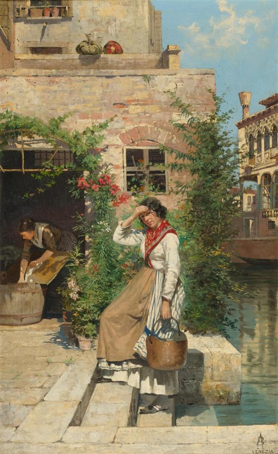 Antonietta Brandeis. Venezianische Wäscherin am Kanal. vor 1926. Öl / Leinwand. 68,5 x 42cm