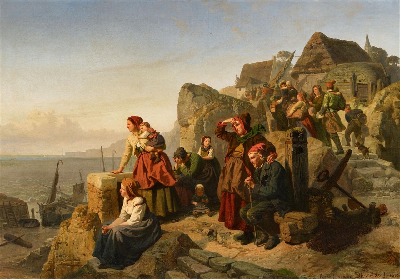 Rudolf Jordan. Fischerfamilie an der Küste. 1853. Öl / Leinwand. 100 x 145cm