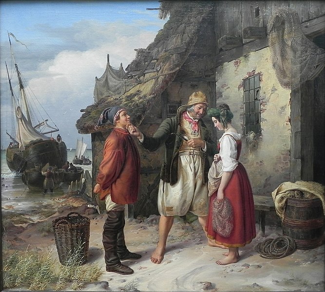 Rudolf Jordan. Heiratsantrag auf Helgoland. 1834. Öl / Leinwand. 63 x 70cm