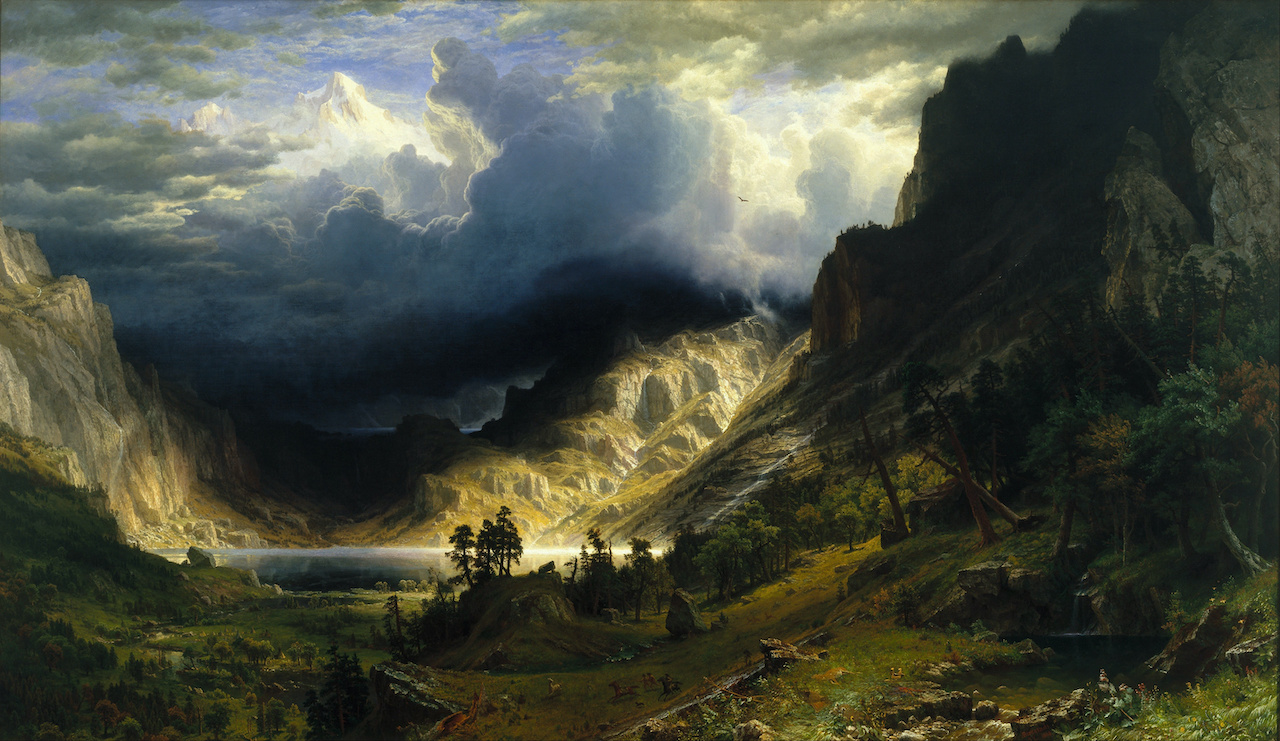 Albert Bierstadt. Ein Sturm in den Rocky Mountains. 1866. Öl / Leinwand. 210 x 361cm