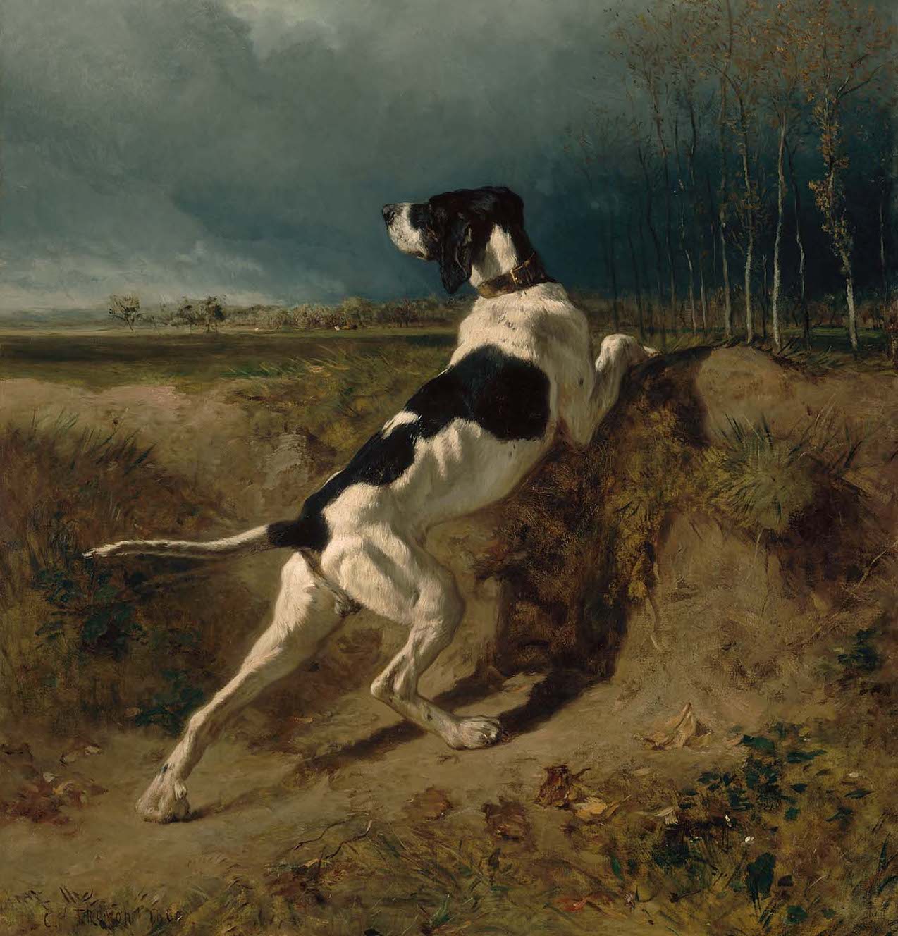 Constant Troyon. Vorstehhund. 1860. Öl / Leinwand. 163 x 130cm