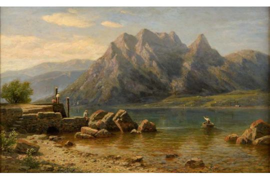 Eduard Friedrich Pape. Sommertag am Thuner See. Öl / Leinwand. 46 x 74cm