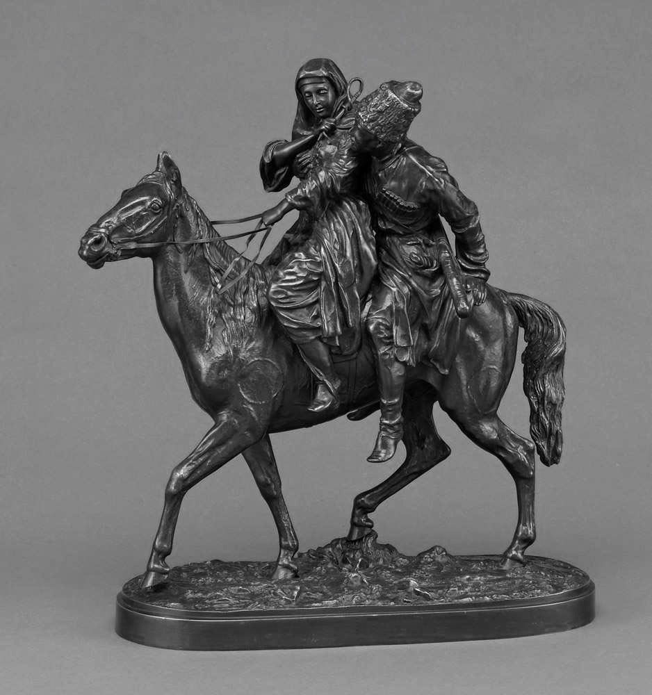 Evgeni A. Lanceray. Kosake mit Mädchen zu Pferd. Bronze. H:40cm