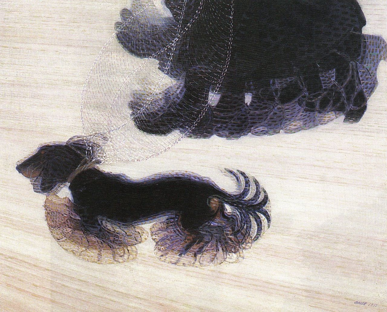 Giacomo Balla. Die Bewegung des Hundes an der Leine. 1912. Öl / Leinwand. 90 x 110cm. By Giacomo Balla - Albright–Knox Art Gallery, Public Domain, https://en.wikipedia.org/w/index.php?curid=57065167