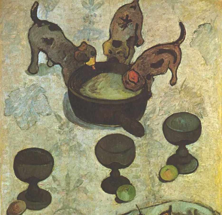 Paul Gauguin. Stillleben mit drei Hündchen. 1888. Öl / Holz. 92 x 63cm