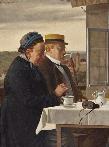 Peter Philippi. Ehepaar beim Kaffee trinken. 1925. Öl / Leinwand.