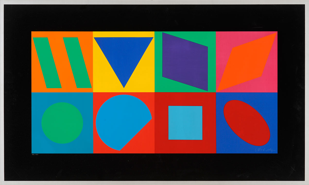 Victor Vasarely. Geometrische Komposition. Aluminium. 68 x 113,5cm
