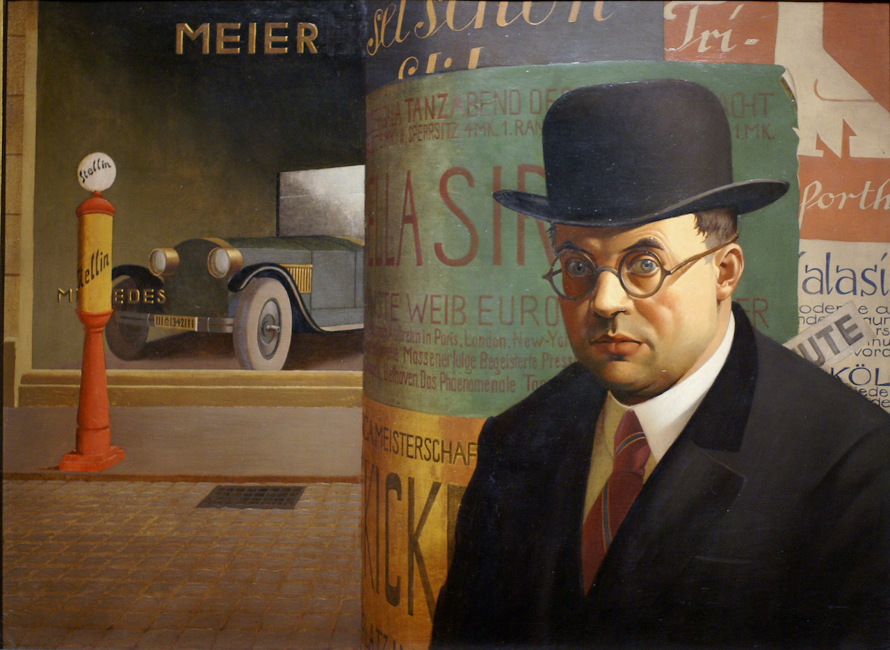Georg Scholz. Selbstportrait vor Litfaßsäule. 1926. Öl / Leinwand.