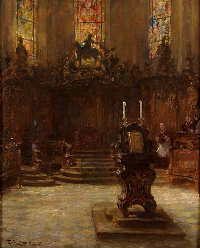 Ferdinand Brütt. Chorgestühl im Dom zu Mainz. 1903. Öl / Leinwand. 82 x 67cm