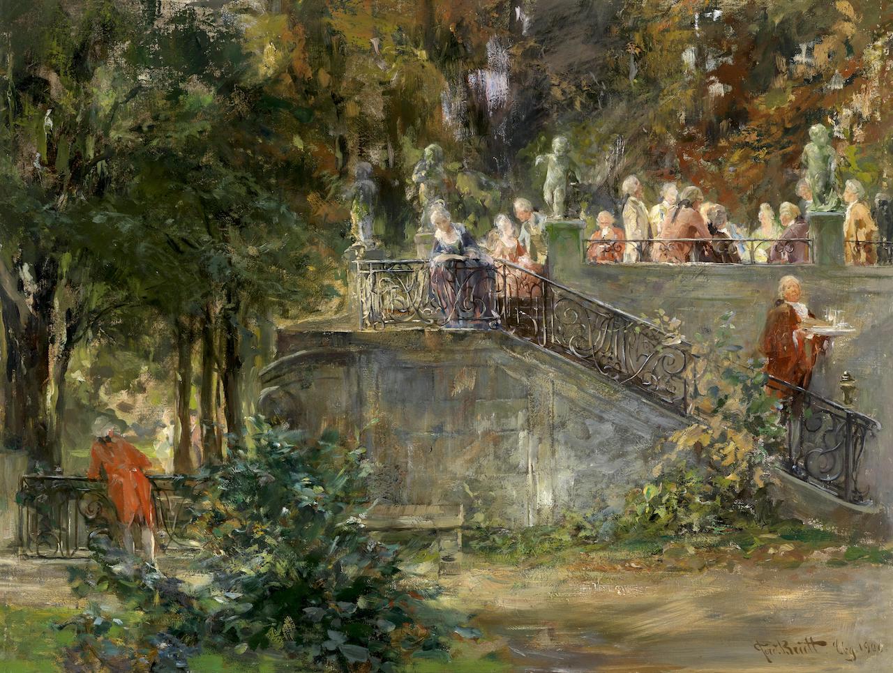 Ferdinand Brütt. Gartenfest. 1900. Öl / Leinwand. 61,5 x 80cm