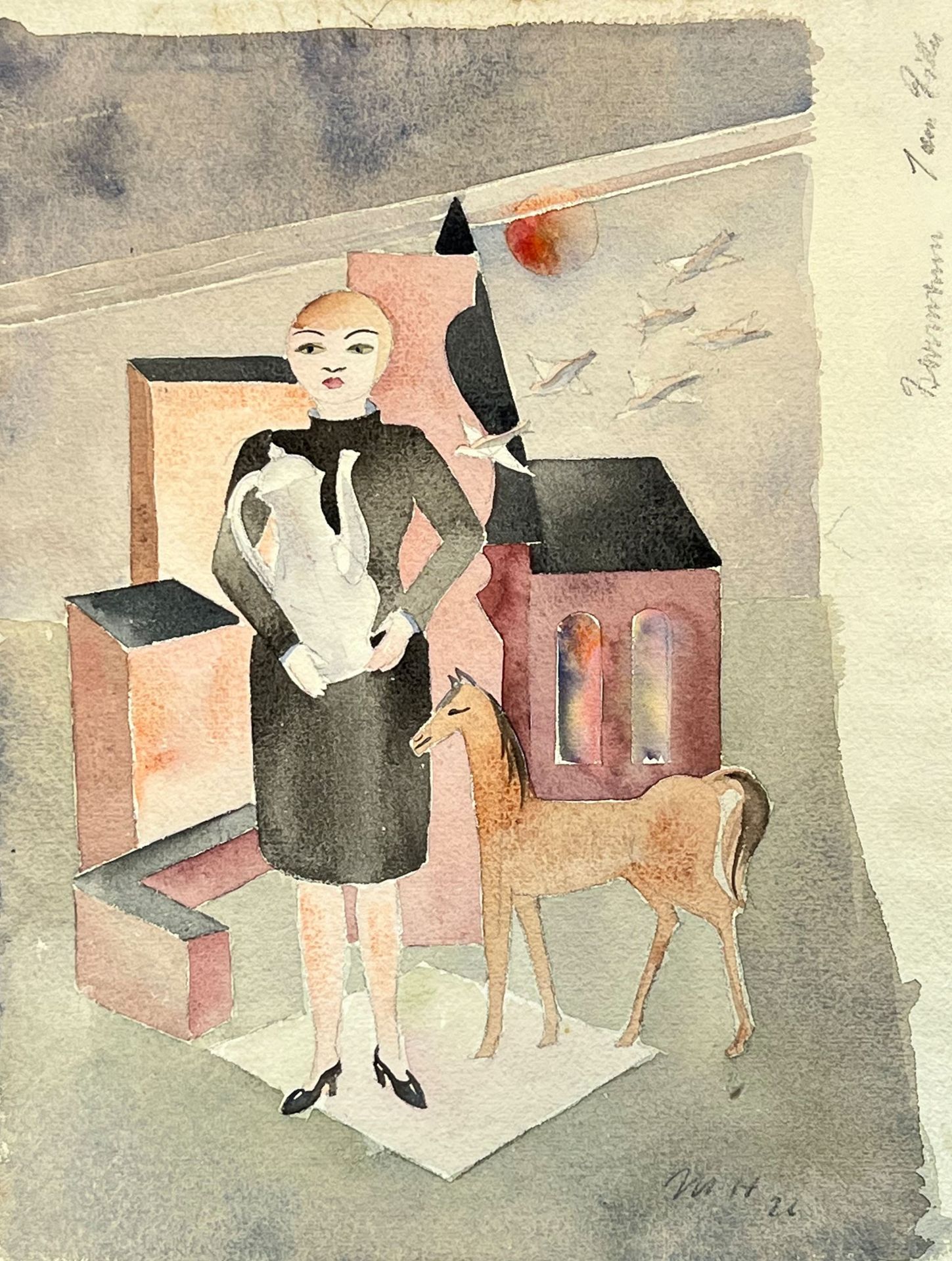 Marta Hegemann. Frau Kaffeekanne und Pony. 1926. Aquarell. 32 x 24cm