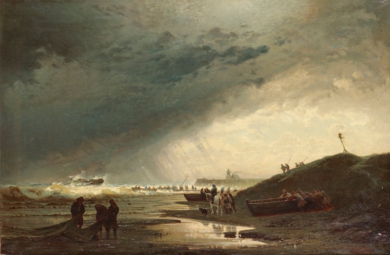 Hermann Eschke. Schiffswrack an einer Küste. 1862. Öl / Leinwand. 73 x 110cm