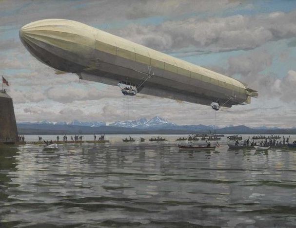 Michael Zeno Diemer. Start eines Zeppelins über dem Bodensee. 