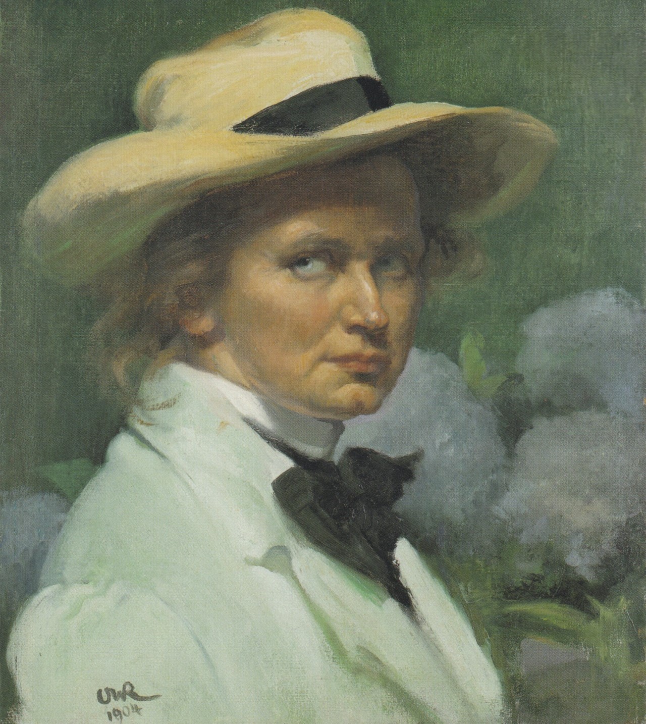 Ottilie W. Roederstein. Selbstporträt mit weißem Hut. 1904