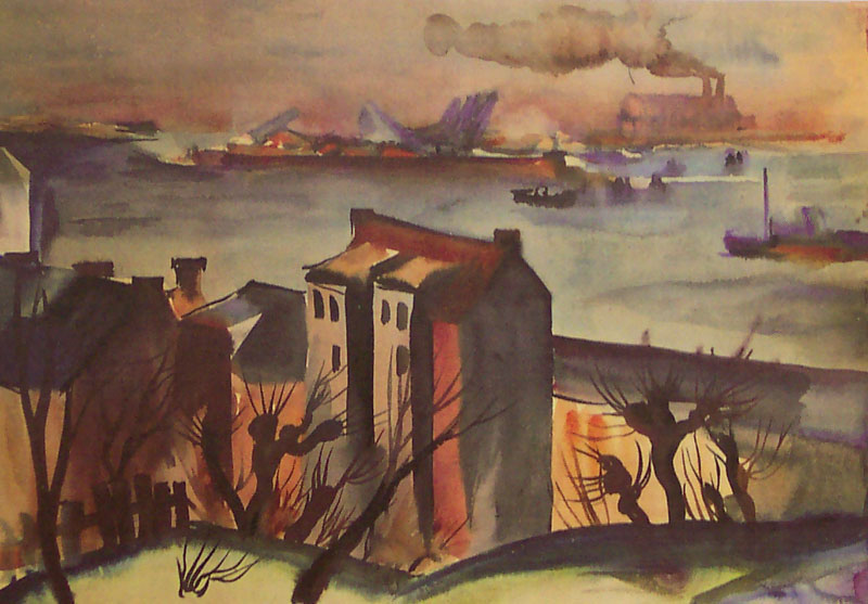 Elfriede Lohse-Wächter. Blick über den Hafen. um 1929. Aquarell. 51 x 72cm