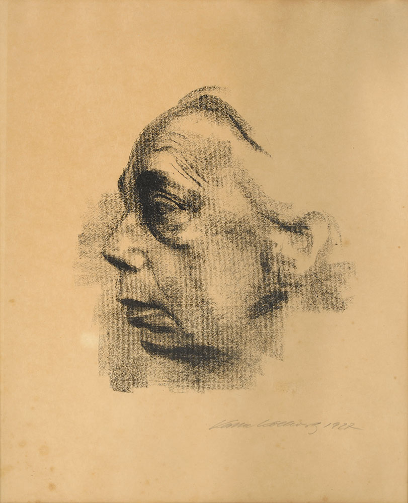 Käthe Kollwitz. Selbstbildnis im Profil. 1927. Lithografie. 52 x 43cm
