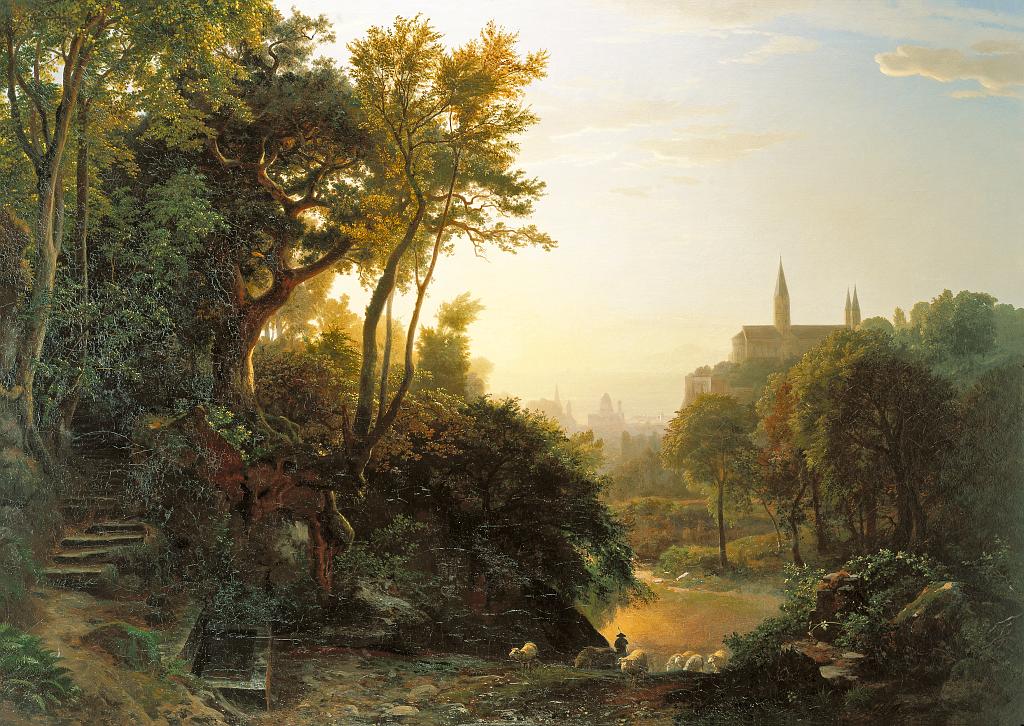 Johann Wilhelm Schirmer. Sonntagmorgen. 1855/60. Öl / Leinwand. 157 x 109cm
