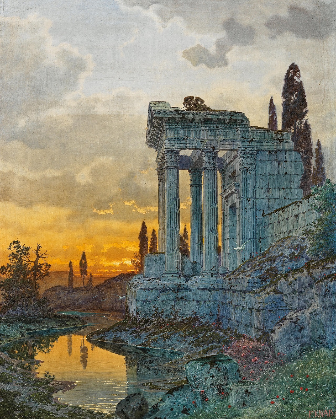 Ferdinand Knab. Südliche Ansicht mit Ruinen eines antiken Tempels. 1900-1902. Öl / Leinwand. 