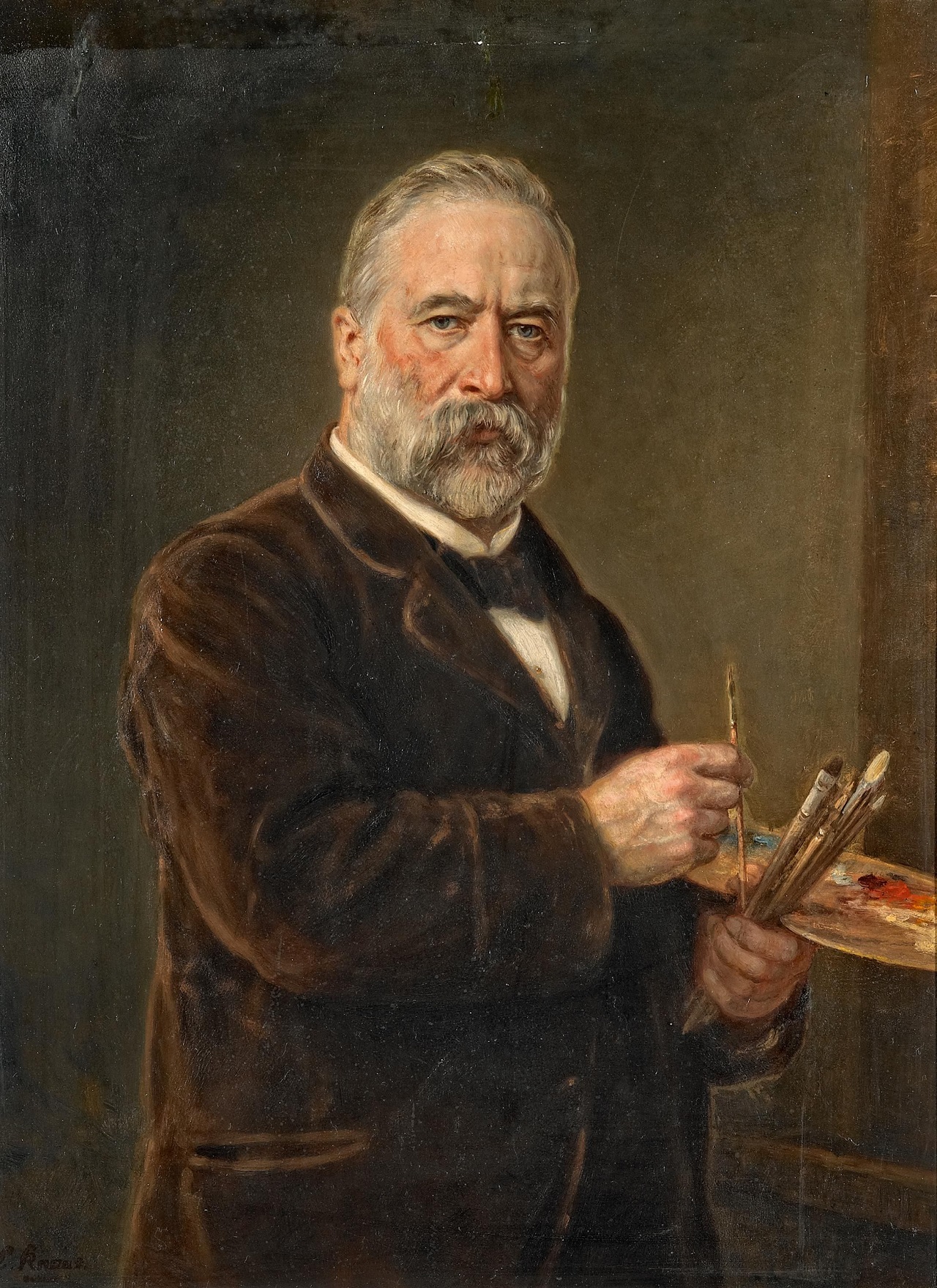 Ludwig Knaus. Selbstporträt. um 1890. Öl / Paneel. 53 x 40cm