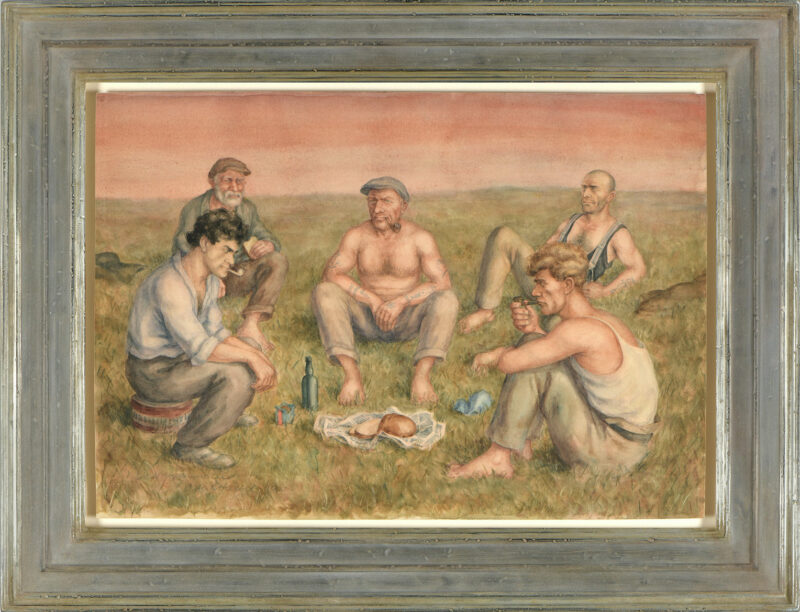 Otto Griebel . Das Vagabundenmahl . Aquarell auf Papier . 48 x 68,8 cm