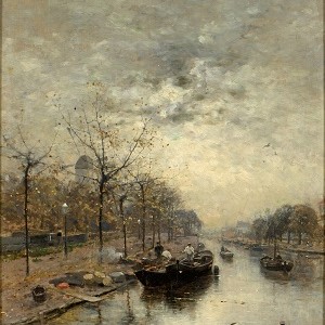 Ludwig Munthe. Ansicht Amsterdamer Gracht, 1895. Öl/Holz. 68 x 50cm