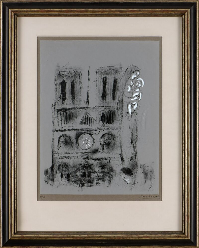 Marc Chagall. Notre-Dame en gris. Lithografie. 73 x56cm