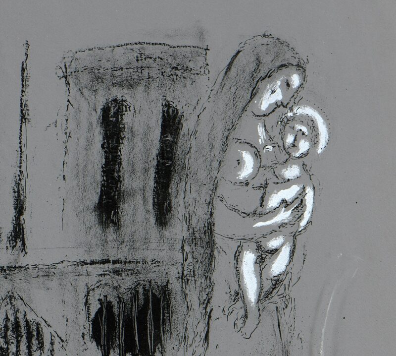 Marc Chagall. Notre-Dame en gris. Lithografie. 73 x56cm