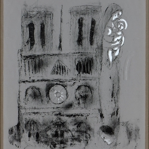 Marc Chagall. Notre-Dame en gris. Lithografie. 73 x56cm