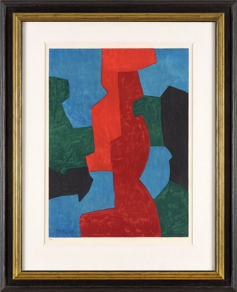 Serge Poliakoff. Composition bleue, rouge et verte. Lithographie nach einer Gouache von 1969 von Charles Sorlier. 91 x 68 cm