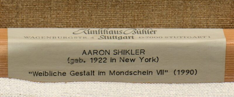 Aaron Shikler. Weibliche Gestalt im Mondschein VII. 1990. Öl / Leinwand. 66 x 30,5cm