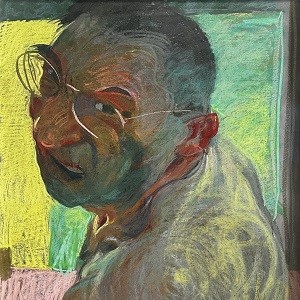 Johannes Grützke. Selbstporträt. 2001. Ölkreide auf grauem Papier. 150 x 100cm